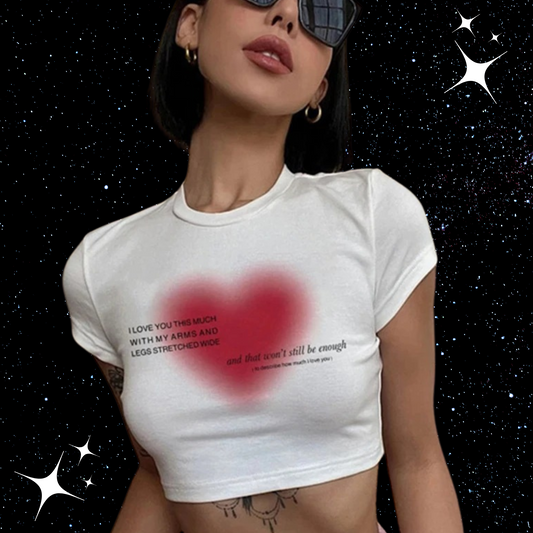 Heart Print White Crop Tee Shirts & Tops PinkLimes Trending Streetwear