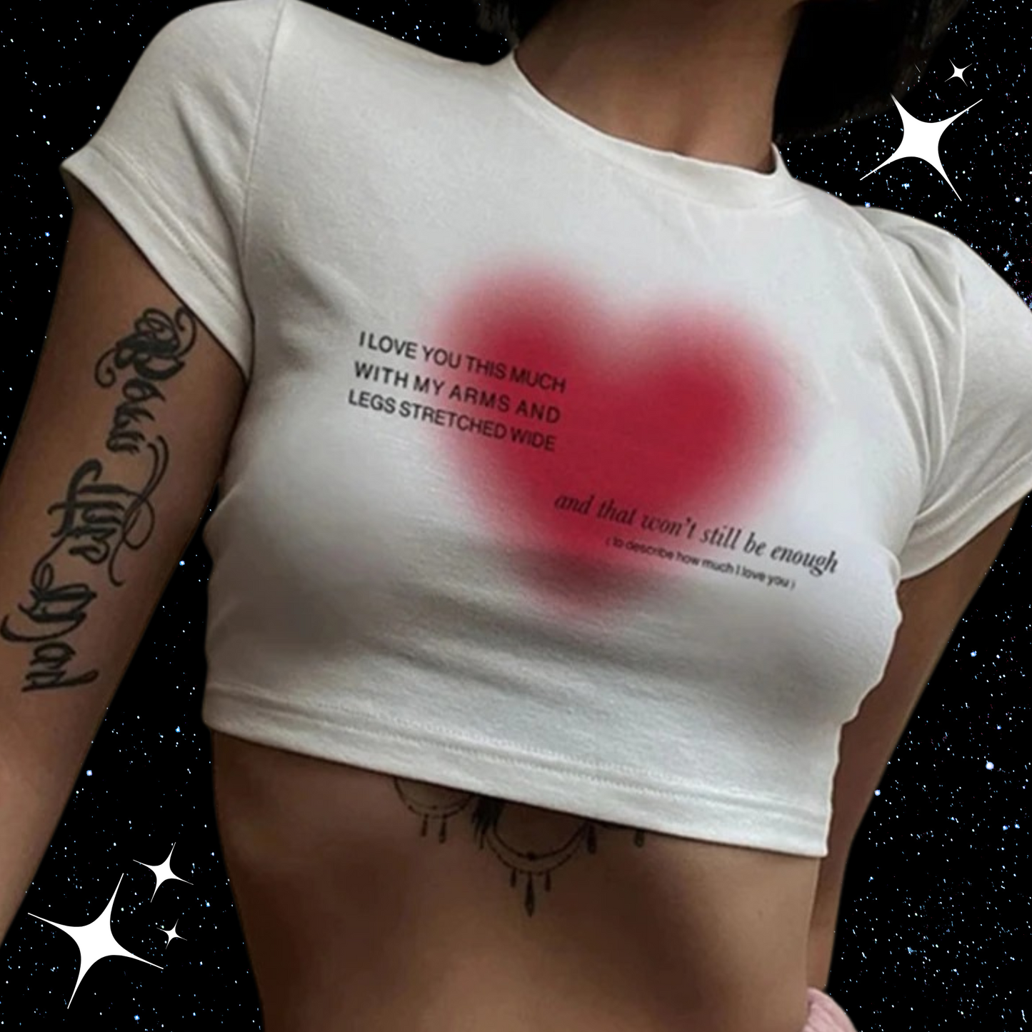 Heart Print White Crop Tee Shirts & Tops PinkLimes Trending Streetwear