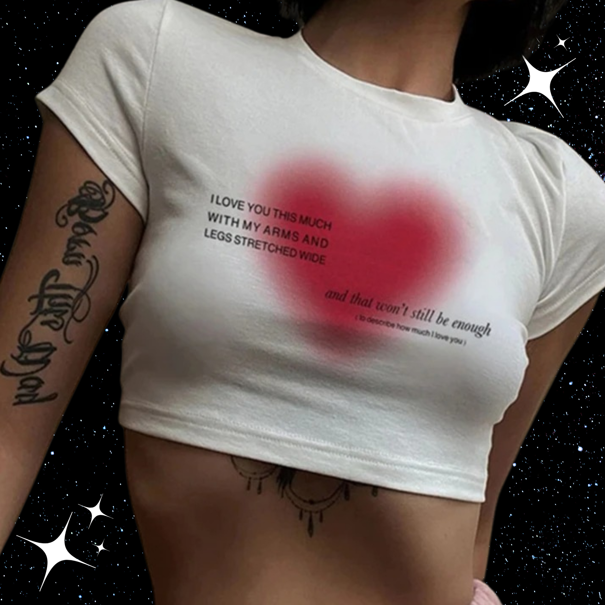 Heart Print White Crop Tee Shirts & Tops PinkLimes Trending Streetwear