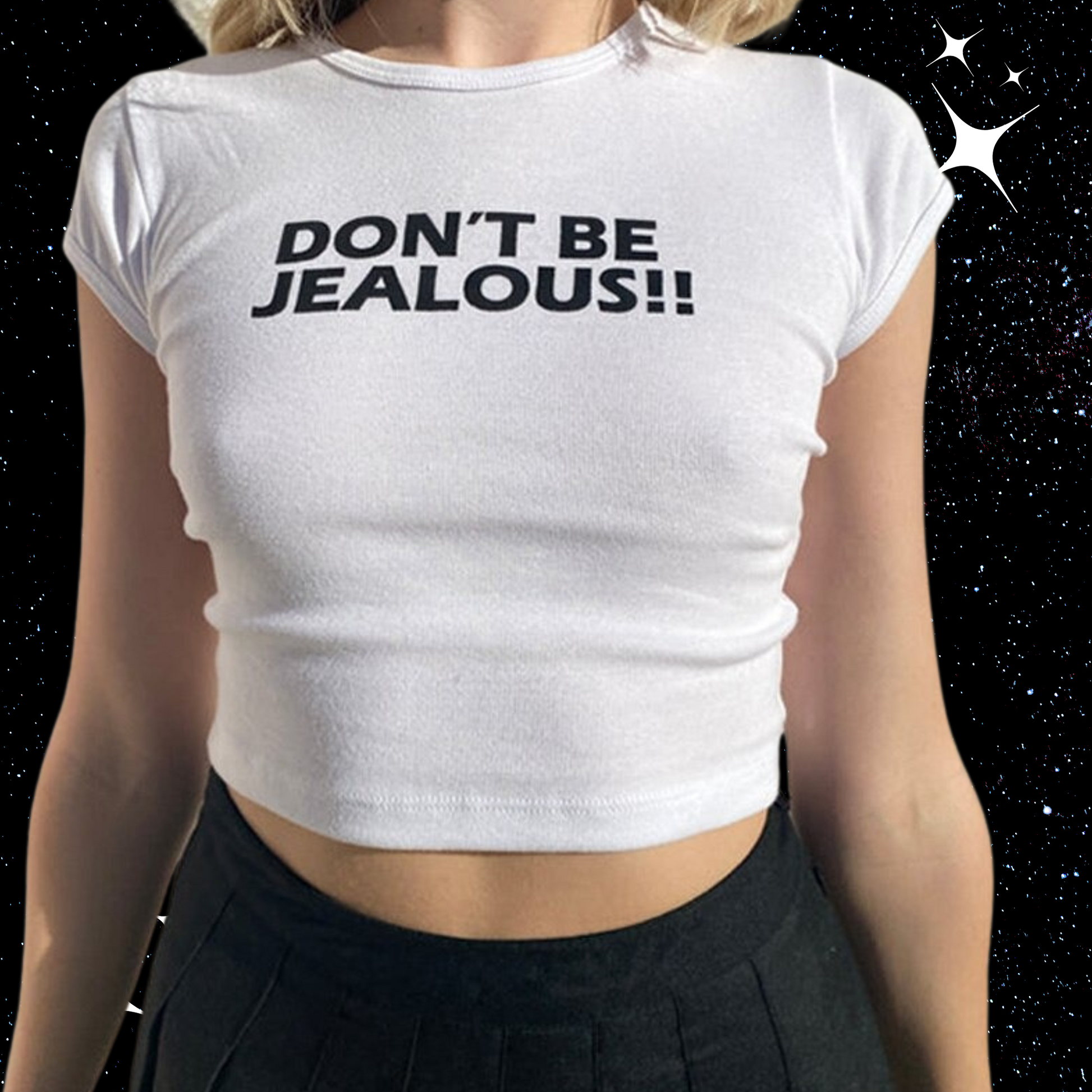 Don't Be Jealous White Crop Tee Shirts & Tops PinkLimes Trending Streetwear