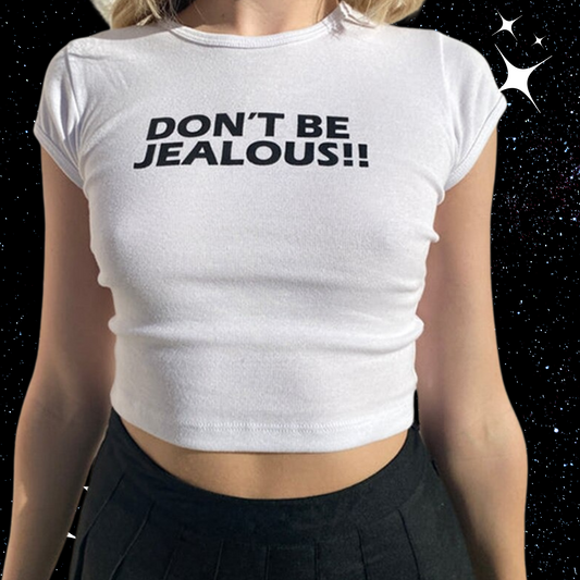 Don't Be Jealous White Crop Tee Shirts & Tops PinkLimes Trending Streetwear