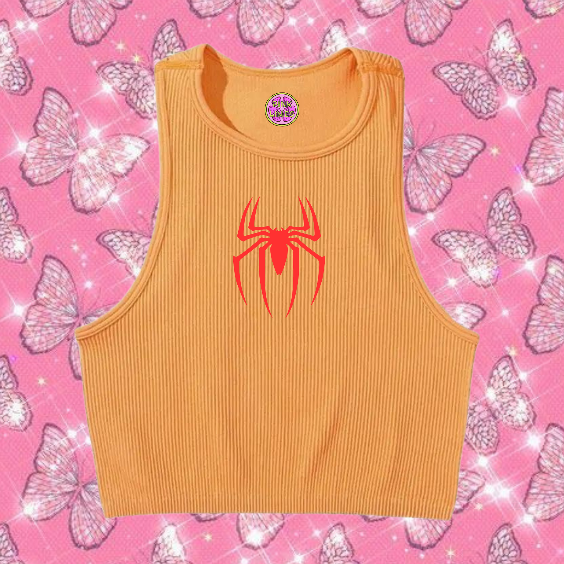 Red Spider Tank Top Orange Shirts & Tops PinkLimes Trending Streetwear