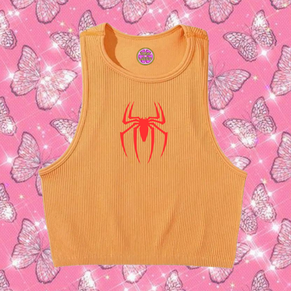 Red Spider Tank Top Orange Shirts & Tops PinkLimes Trending Streetwear