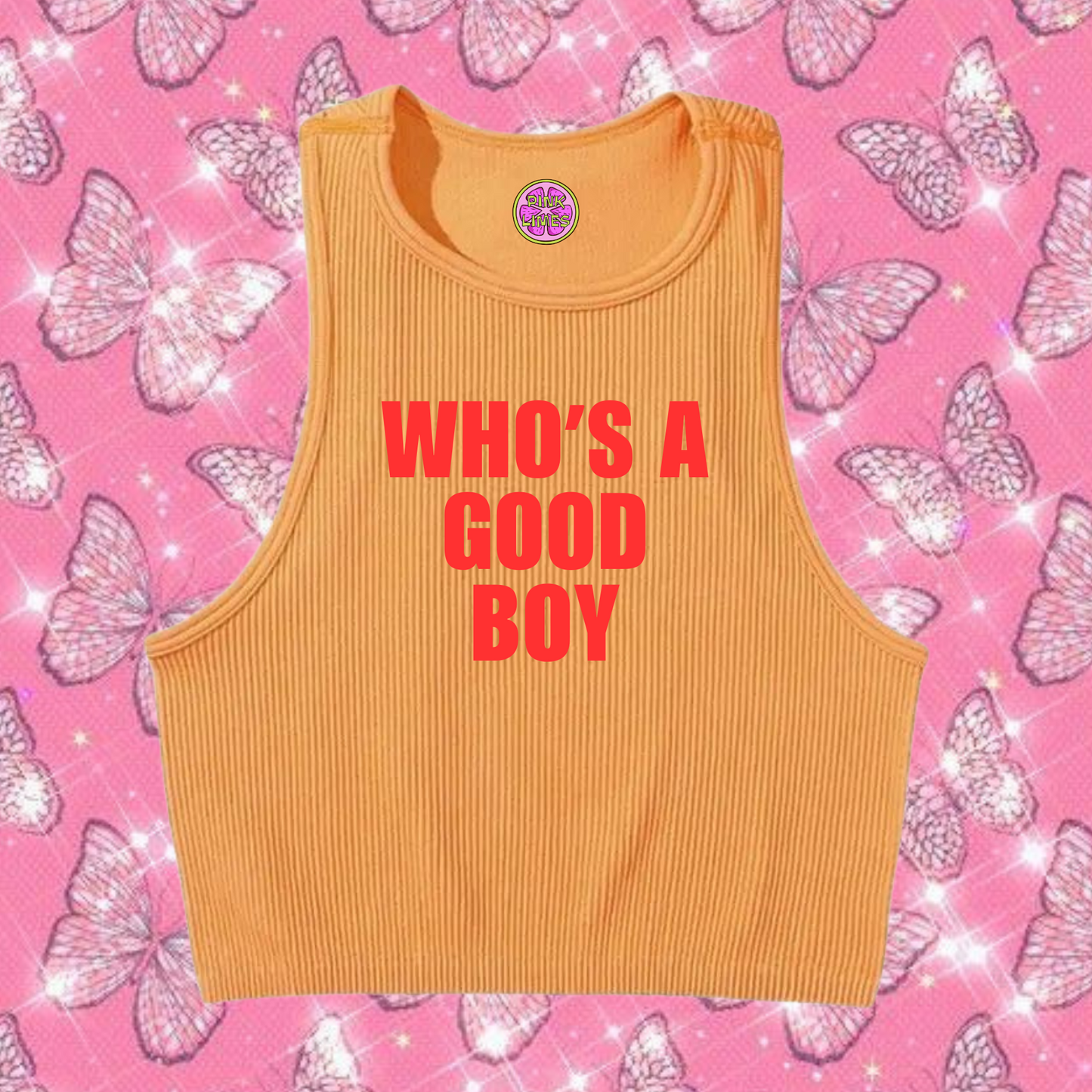 Who's A Good Boy Crop Tank Top Orange Shirts & Tops PinkLimes Trending Streetwear
