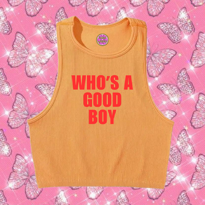 Who's A Good Boy Crop Tank Top Orange Shirts & Tops PinkLimes Trending Streetwear