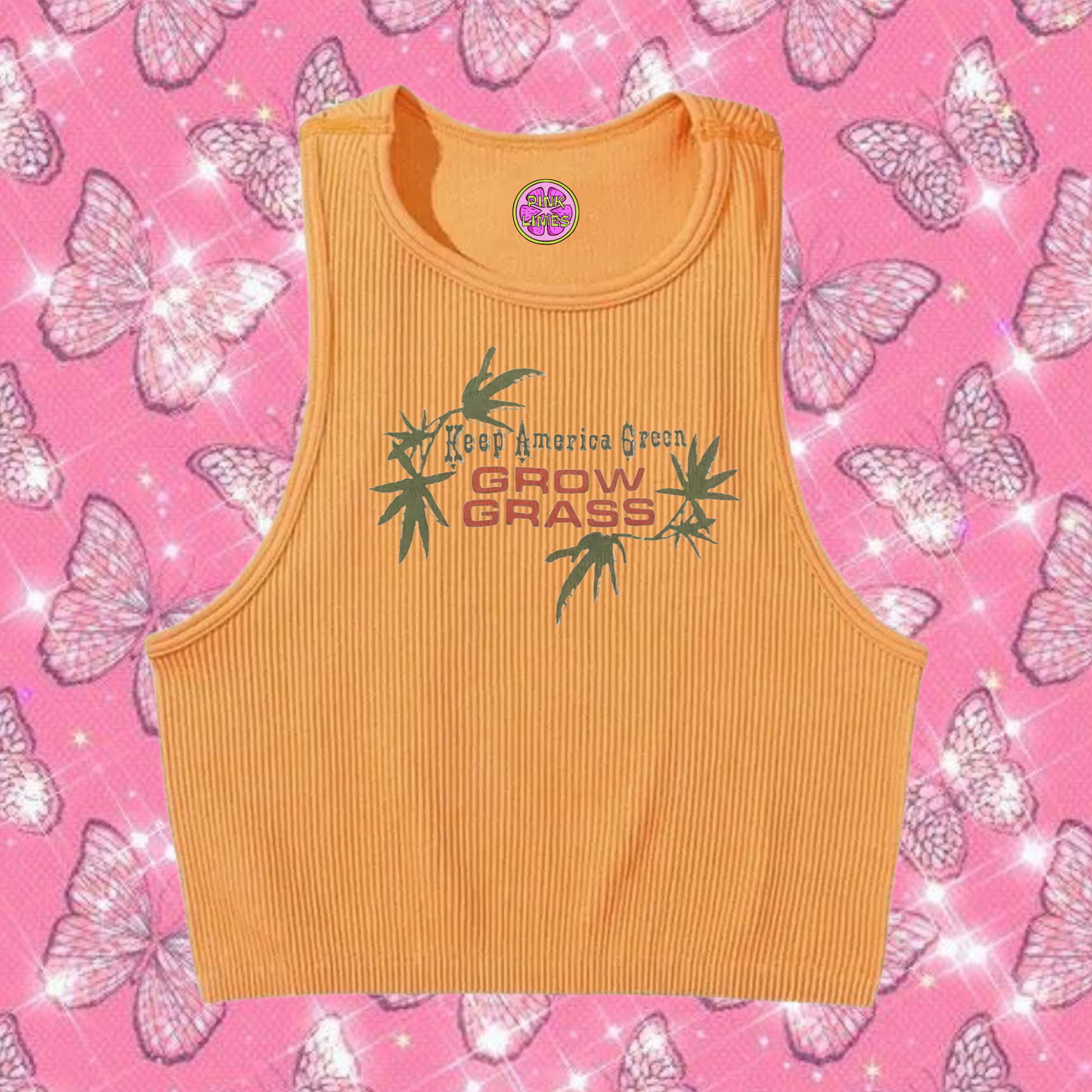 Grow Grass Crop Tank Top Orange Shirts & Tops PinkLimes Trending Streetwear