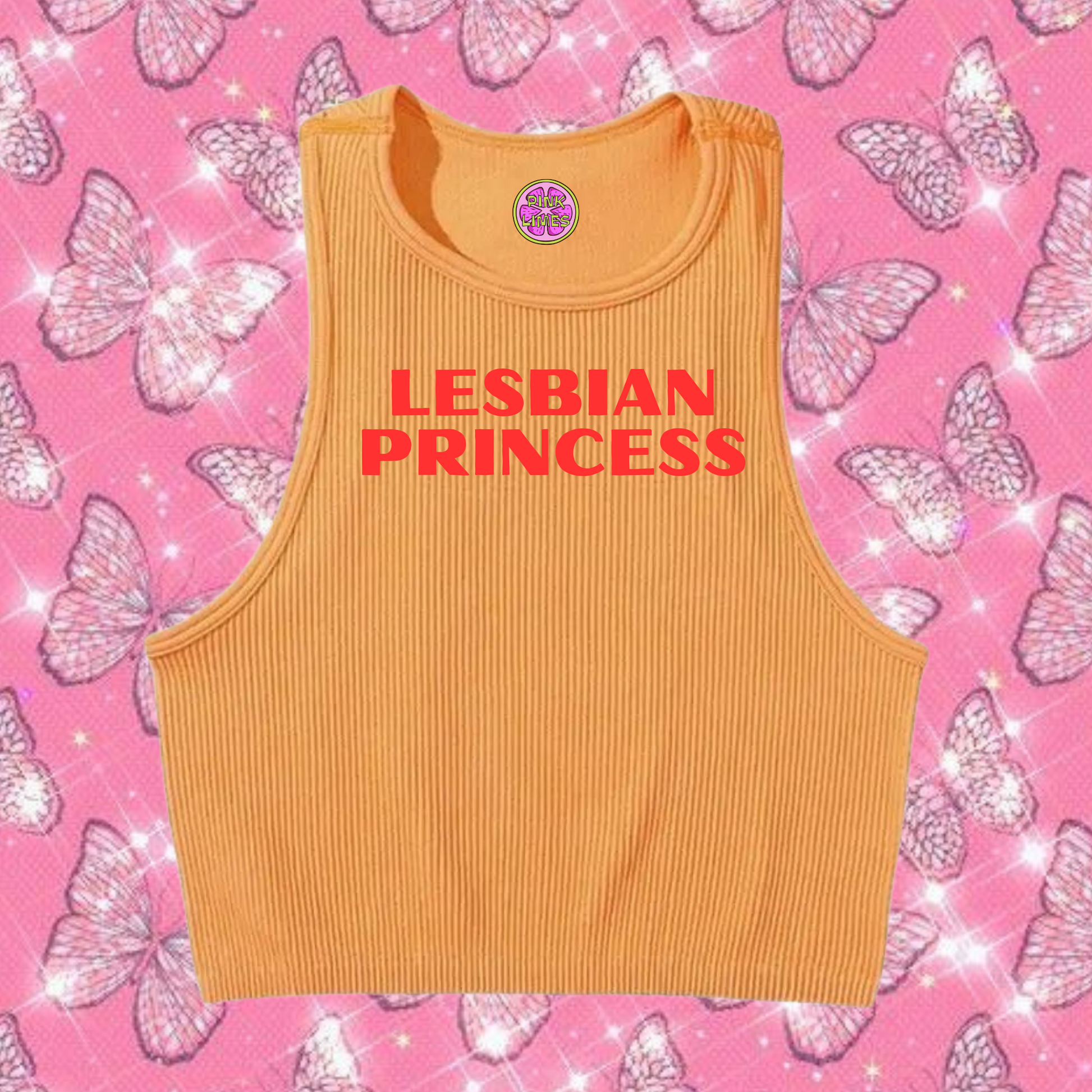 Lesbian Princess Crop Tank Top Orange Shirts & Tops PinkLimes Trending Streetwear
