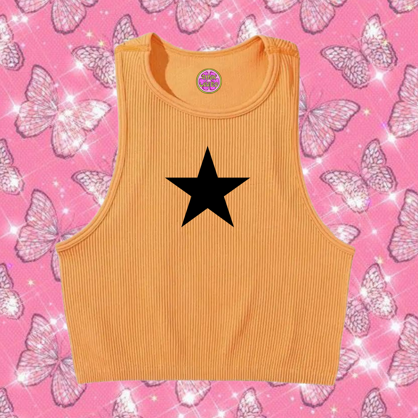 Star Crop Tank Top Orange Shirts & Tops PinkLimes Trending Streetwear