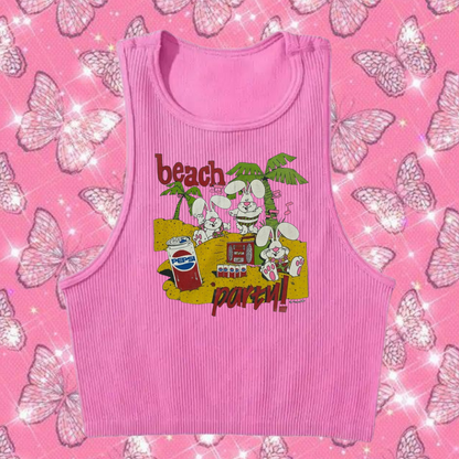 Beach Party Crop Tank Top Pink Shirts & Tops PinkLimes Trending Streetwear