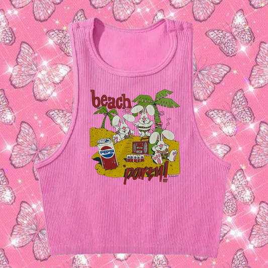 Beach Party Crop Tank Top Pink Shirts & Tops PinkLimes Trending Streetwear