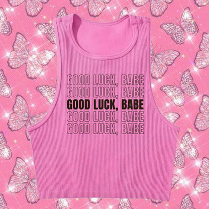 Good Luck, Babe Crop Tank Top Pink Shirts & Tops PinkLimes Trending Streetwear