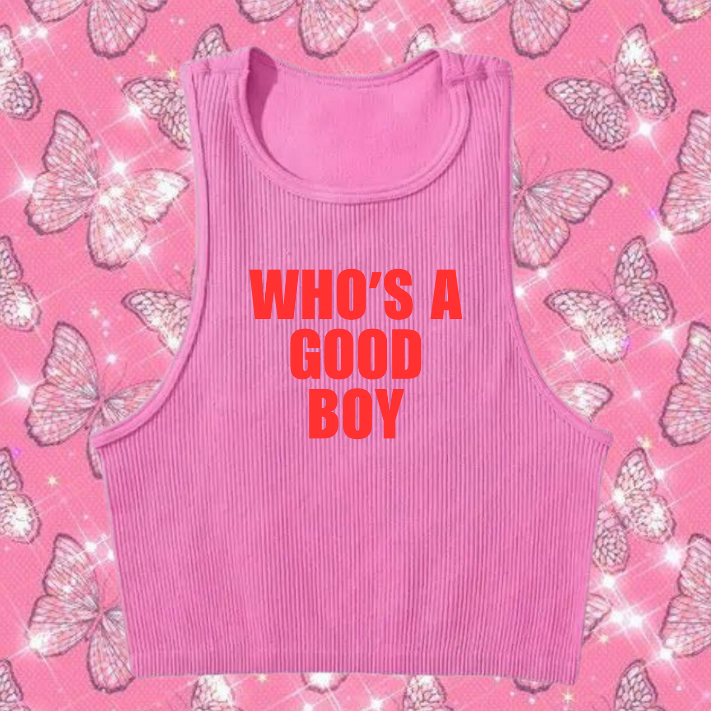 Who's A Good Boy Crop Tank Top Pink Shirts & Tops PinkLimes Trending Streetwear