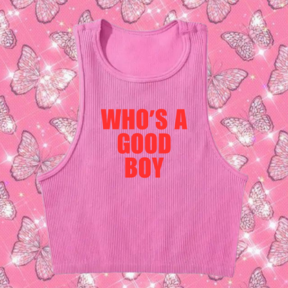Who's A Good Boy Crop Tank Top Pink Shirts & Tops PinkLimes Trending Streetwear