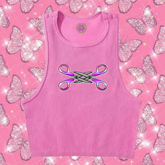Scissor Love Crop Tank Top Pink Shirts & Tops PinkLimes Trending Streetwear