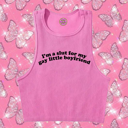 Sl*t For My Gay Little Crop Tank Top Pink Shirts & Tops PinkLimes Trending Streetwear