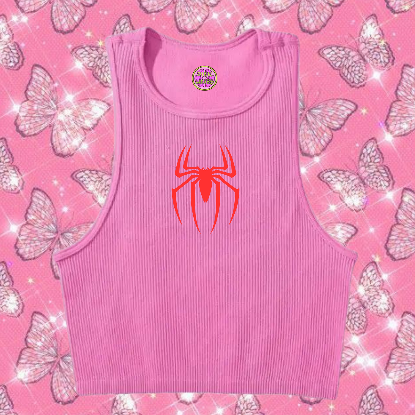 Red Spider Tank Top Pink Shirts & Tops PinkLimes Trending Streetwear