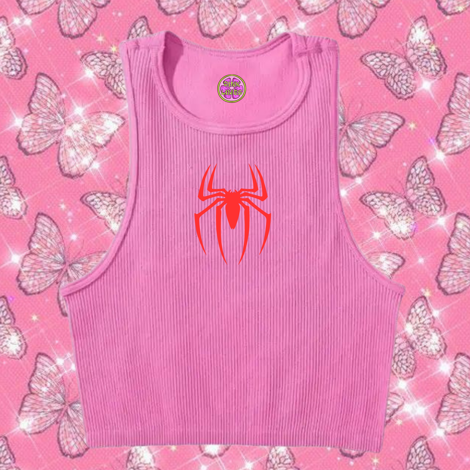Red Spider Tank Top Pink Shirts & Tops PinkLimes Trending Streetwear