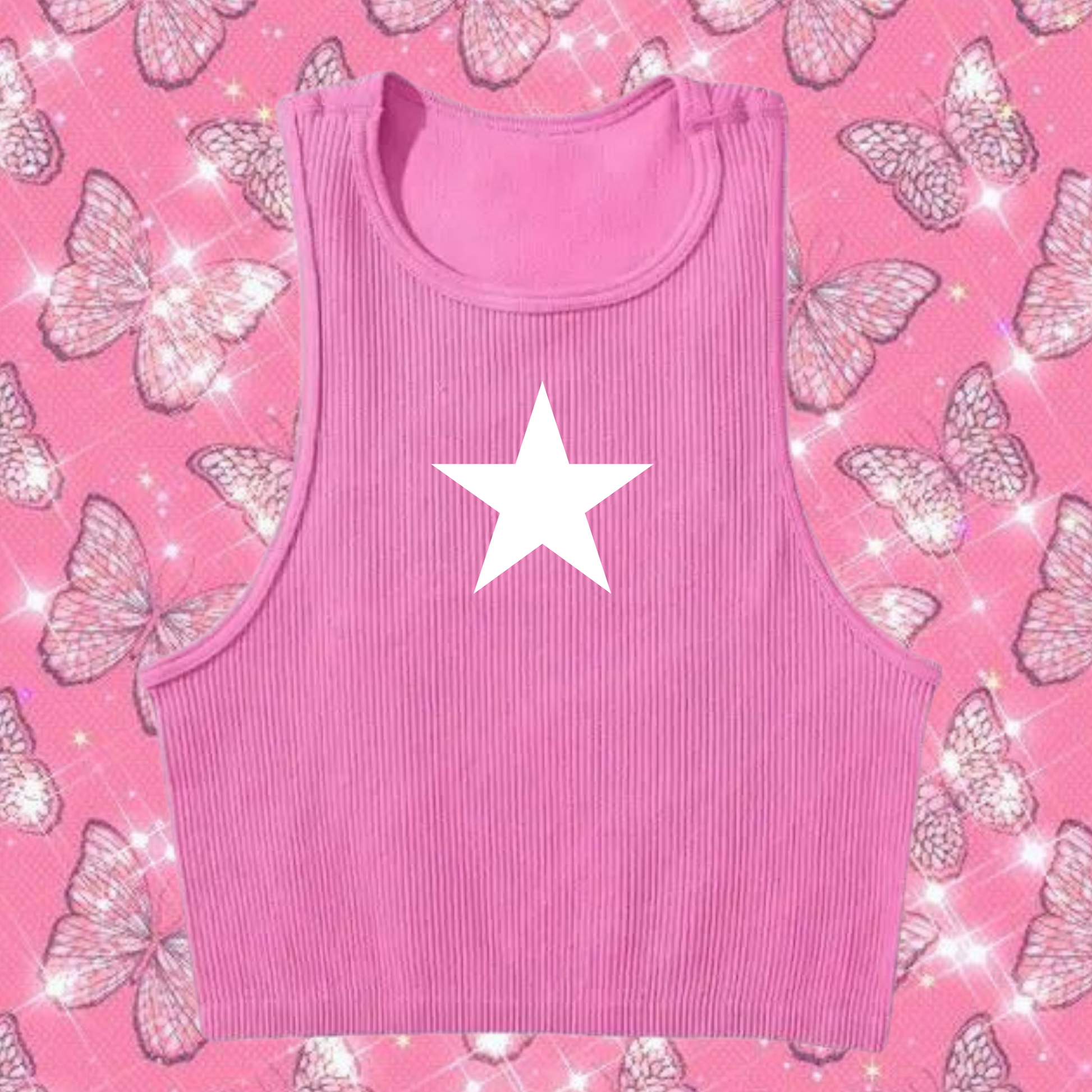 Star Crop Tank Top Pink Shirts & Tops PinkLimes Trending Streetwear