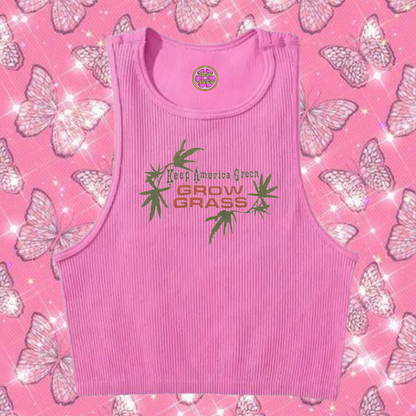 Grow Grass Crop Tank Top Pink Shirts & Tops PinkLimes Trending Streetwear