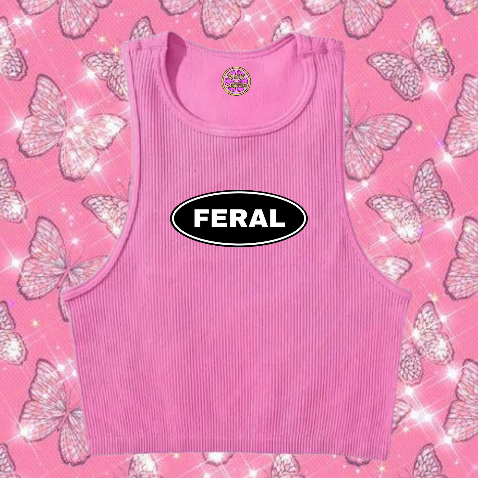 Feral Crop Tank Top Pink Shirts & Tops PinkLimes Trending Streetwear