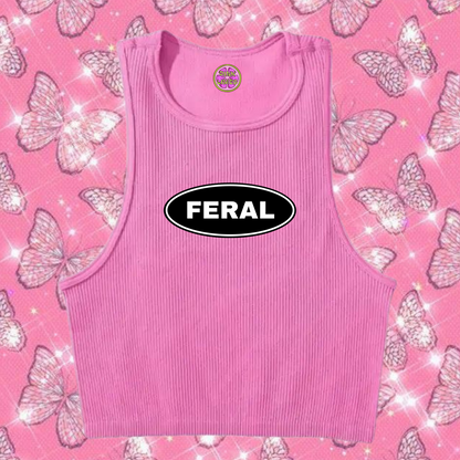 Feral Crop Tank Top Pink Shirts & Tops PinkLimes Trending Streetwear