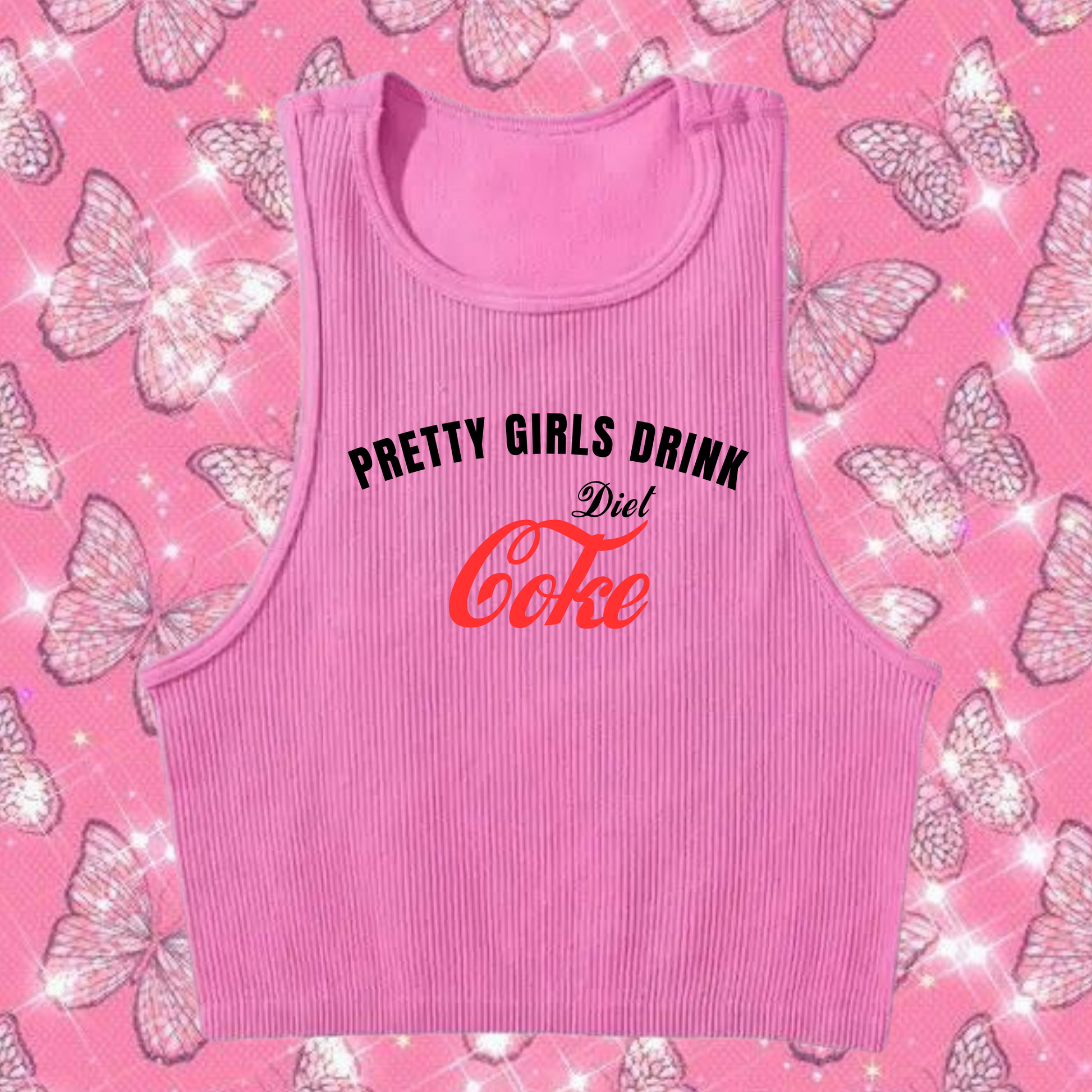 Pretty Girls Drink Diet Coke Crop Tank Top Pink Shirts & Tops PinkLimes Trending Streetwear