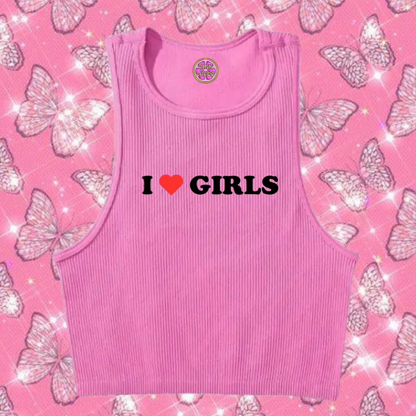 I Love Girls Crop Tank Top Pink Shirts & Tops PinkLimes Trending Streetwear