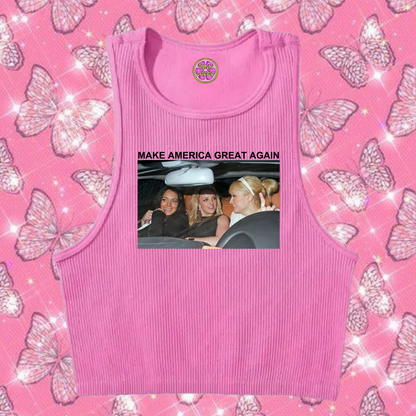 Make America Great Again Crop Tank Top Pink Shirts & Tops PinkLimes Trending Streetwear