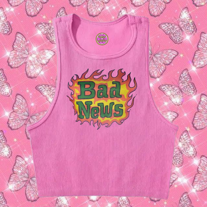 Bad News Crop Tank Top Pink Shirts & Tops PinkLimes Trending Streetwear