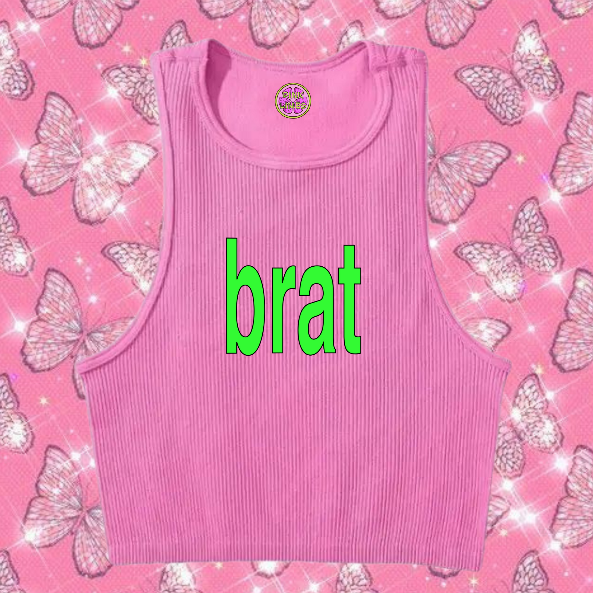 Brat Crop Tank Top Pink Shirts & Tops PinkLimes Trending Streetwear