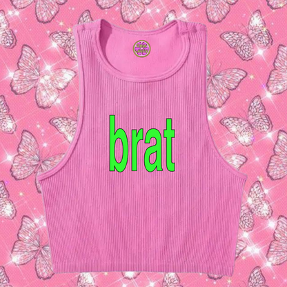 Brat Crop Tank Top Pink Shirts & Tops PinkLimes Trending Streetwear
