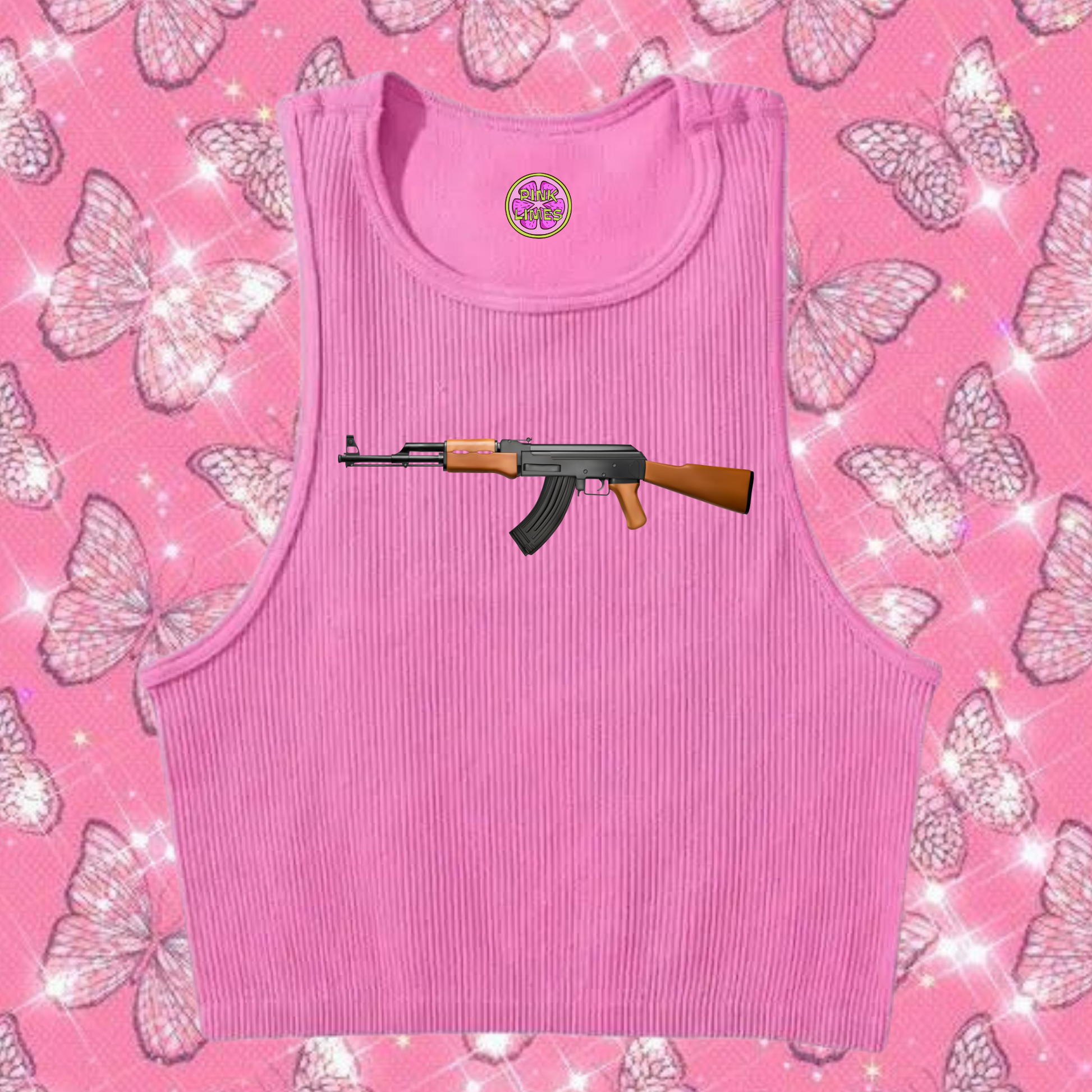 AK47 Crop Tank Top Pink Shirts & Tops PinkLimes Trending Streetwear