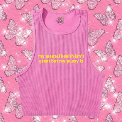 My Mental Health Isn't Great Crop Tank Top Pink Shirts & Tops PinkLimes Trending Streetwear