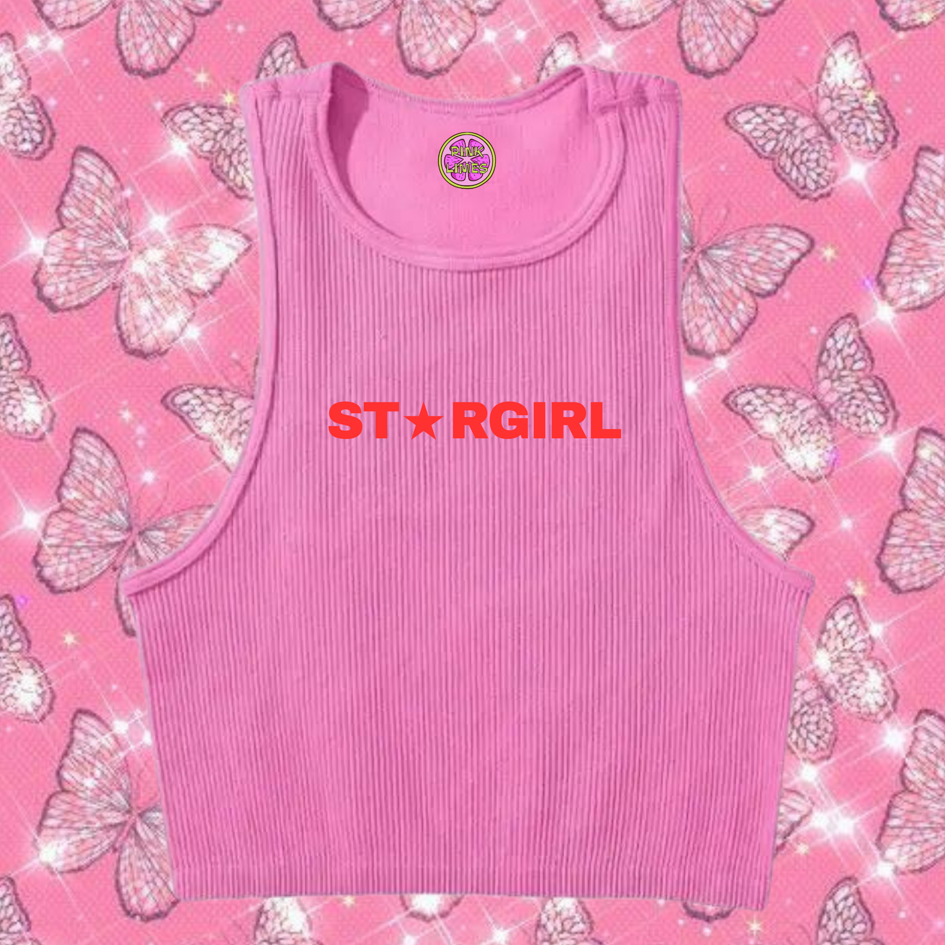 Star Girl Crop Tank Top Pink Shirts & Tops PinkLimes Trending Streetwear