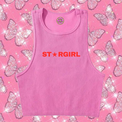 Star Girl Crop Tank Top Pink Shirts & Tops PinkLimes Trending Streetwear