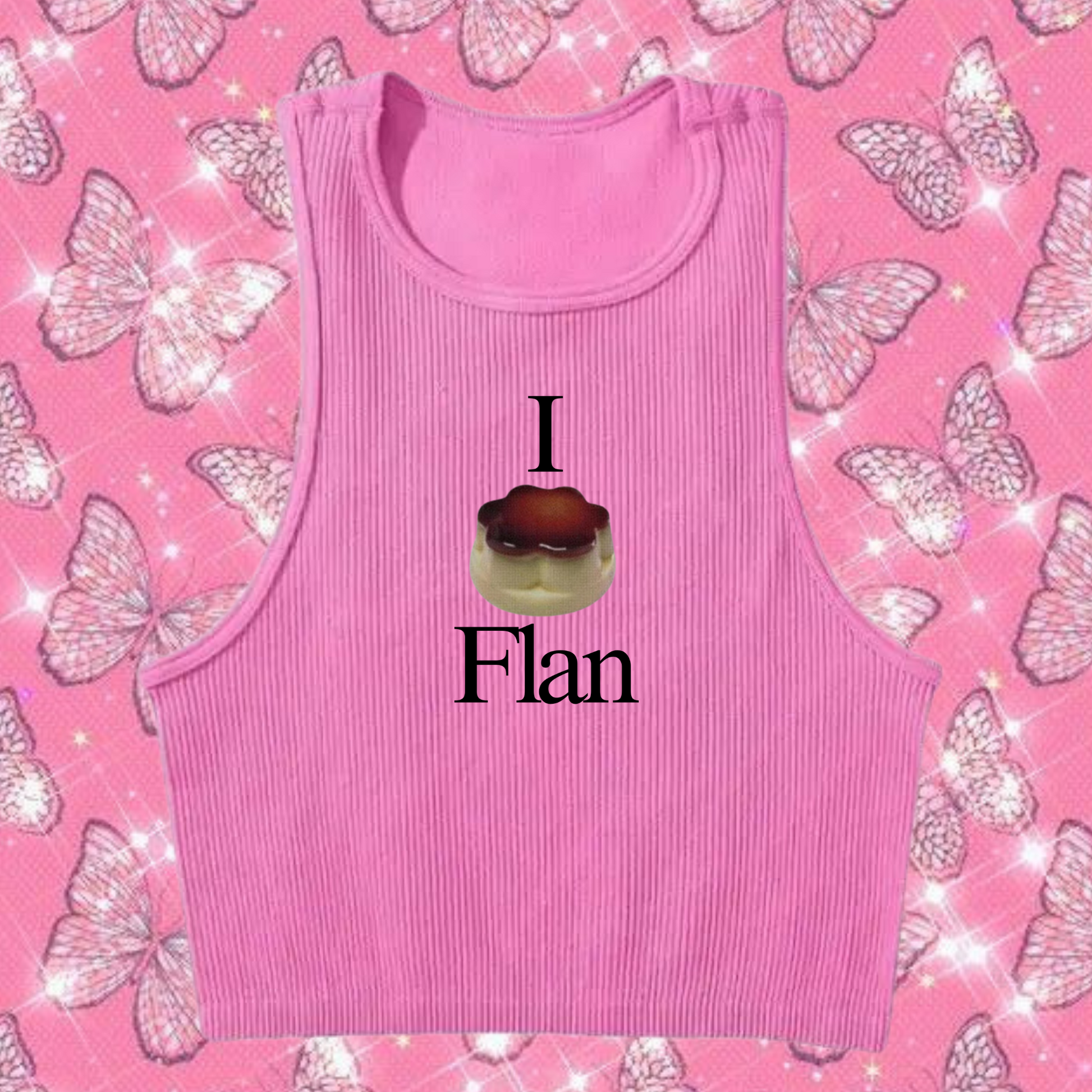I Love Flan Crop Tank Top Pink Shirts & Tops PinkLimes Trending Streetwear