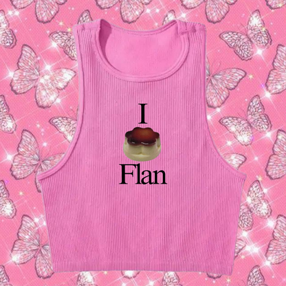 I Love Flan Crop Tank Top Pink Shirts & Tops PinkLimes Trending Streetwear