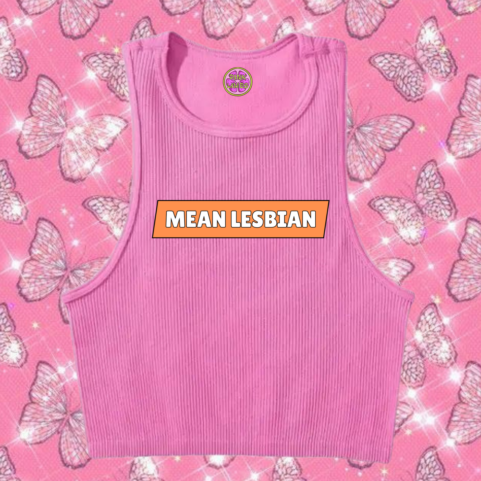Mean Lesbian Crop Tank Top Pink Shirts & Tops PinkLimes Trending Streetwear