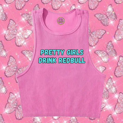 Pretty Girls Drink Redbull Crop Tank Top Pink Shirts & Tops PinkLimes Trending Streetwear
