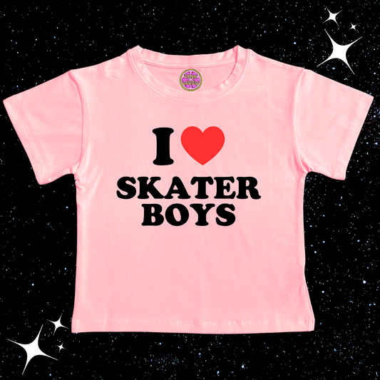 I Love Skater Boys Crop Tee Pink Shirts & Tops PinkLimes Trending Streetwear