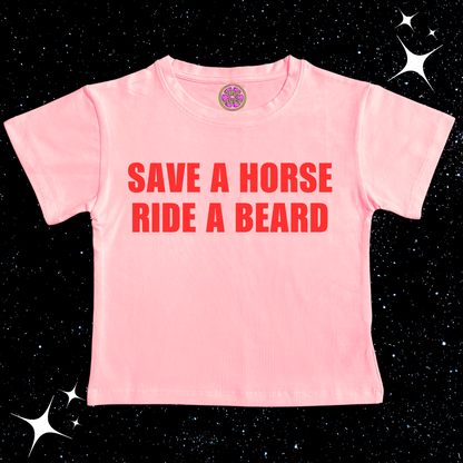 Save A Horse Ride A Beard Crop Tee Pink Shirts & Tops PinkLimes Trending Streetwear