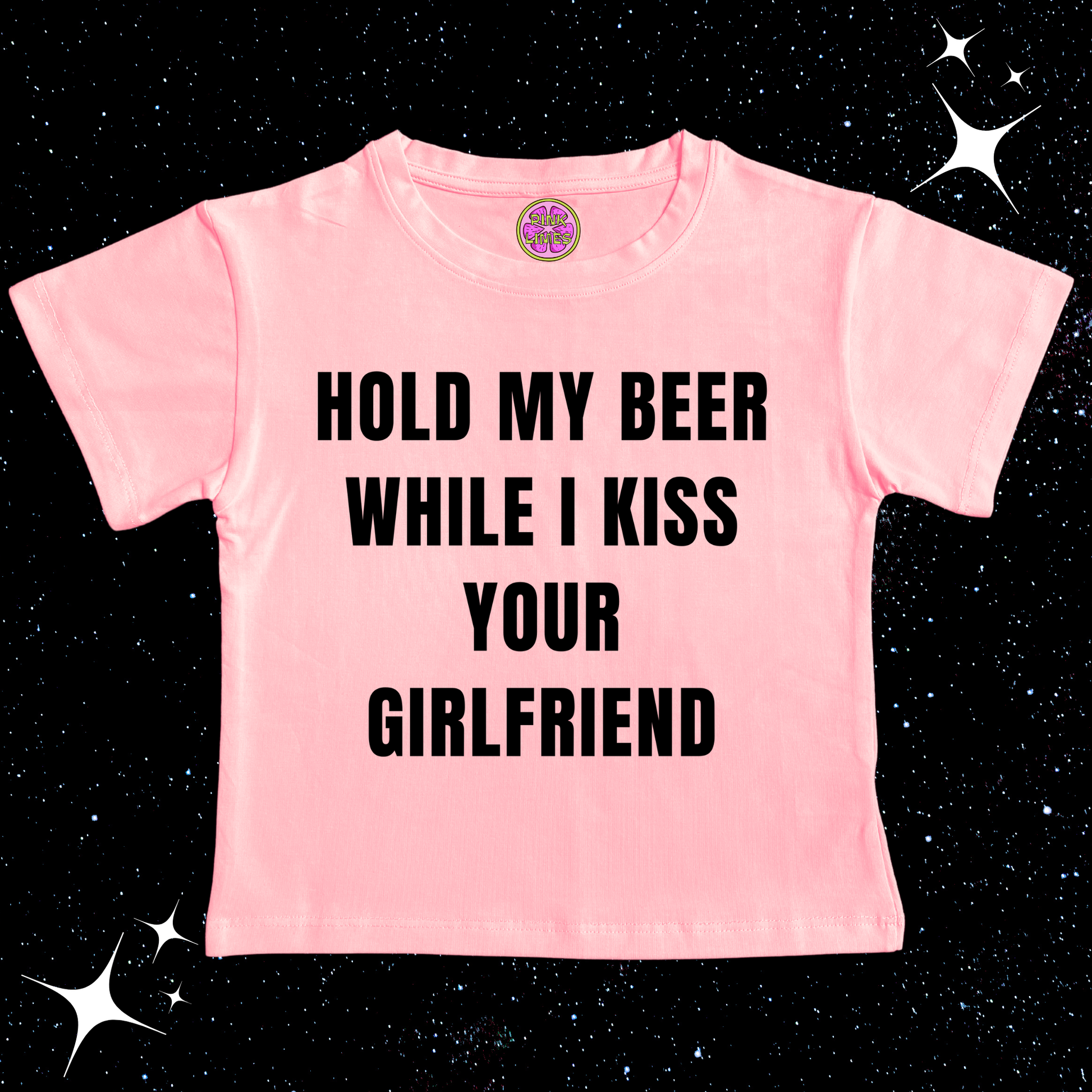 Hold My Beer While I Kiss Your Girlfriend Crop Tee Pink Shirts & Tops PinkLimes Trending Streetwear