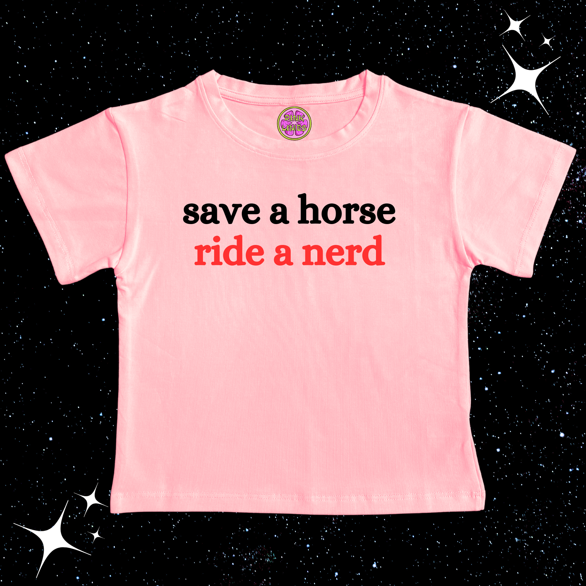 Save A Horse Ride A Nerd Crop Tee Pink Shirts & Tops PinkLimes Trending Streetwear