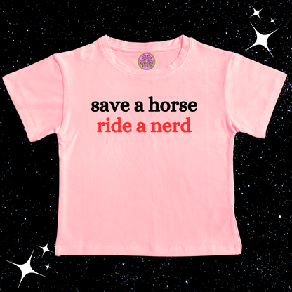 Save A Horse Ride A Nerd Crop Tee Pink Shirts & Tops PinkLimes Trending Streetwear