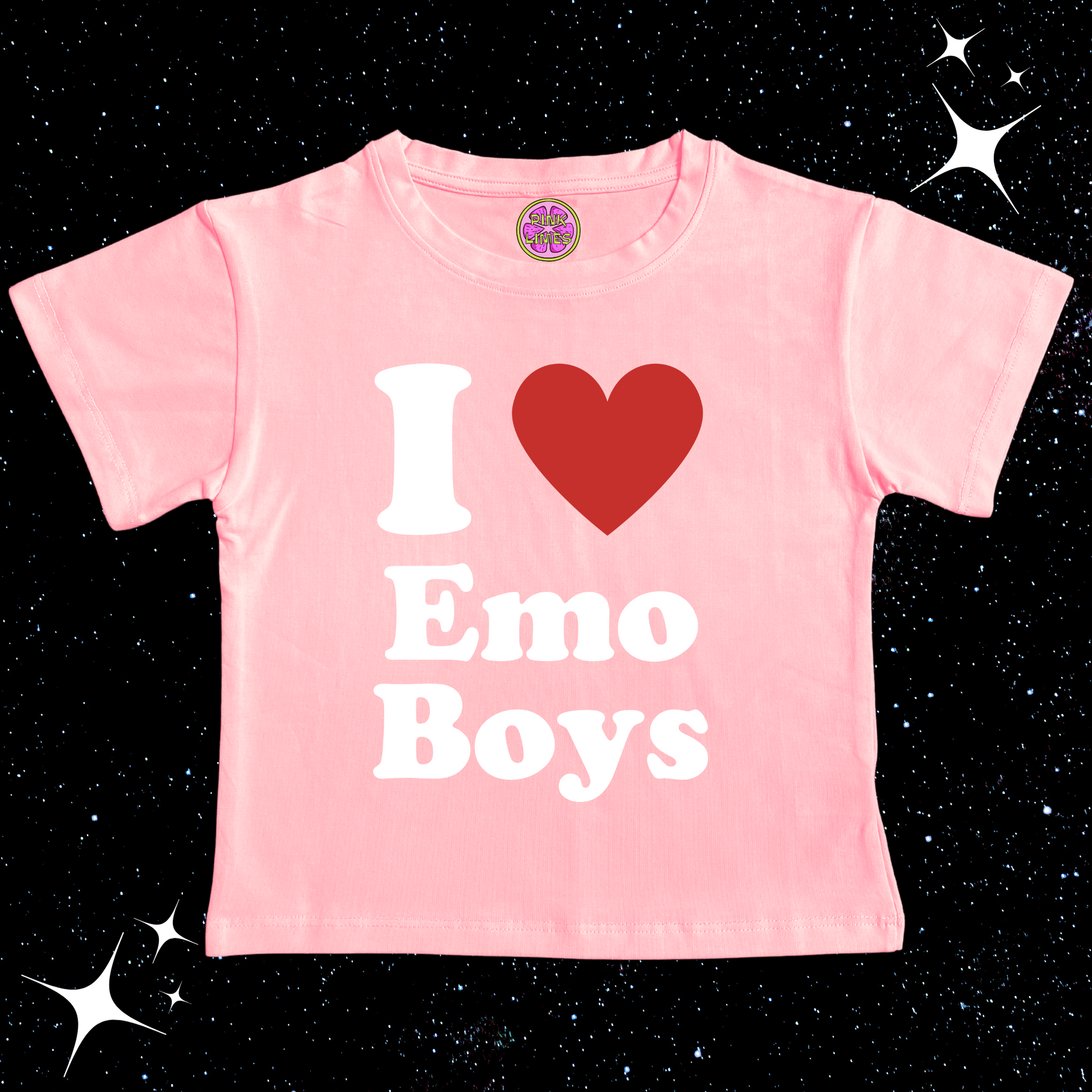 I Love Emo Boys Crop Tee Pink Shirts & Tops PinkLimes Trending Streetwear