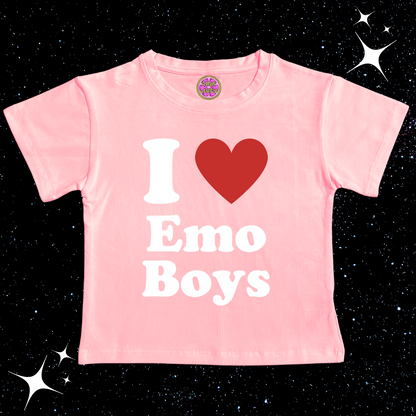I Love Emo Boys Crop Tee Pink Shirts & Tops PinkLimes Trending Streetwear