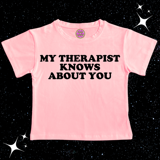 My Therapist Knows About You Crop Tee Pink Shirts & Tops PinkLimes Trending Streetwear