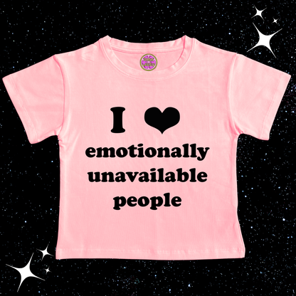 I Love Emotionally Unavailable People Crop Tee Pink Shirts & Tops PinkLimes Trending Streetwear