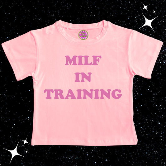 MILF In Training Pink Crop Tee Shirts & Tops PinkLimes Trending Streetwear