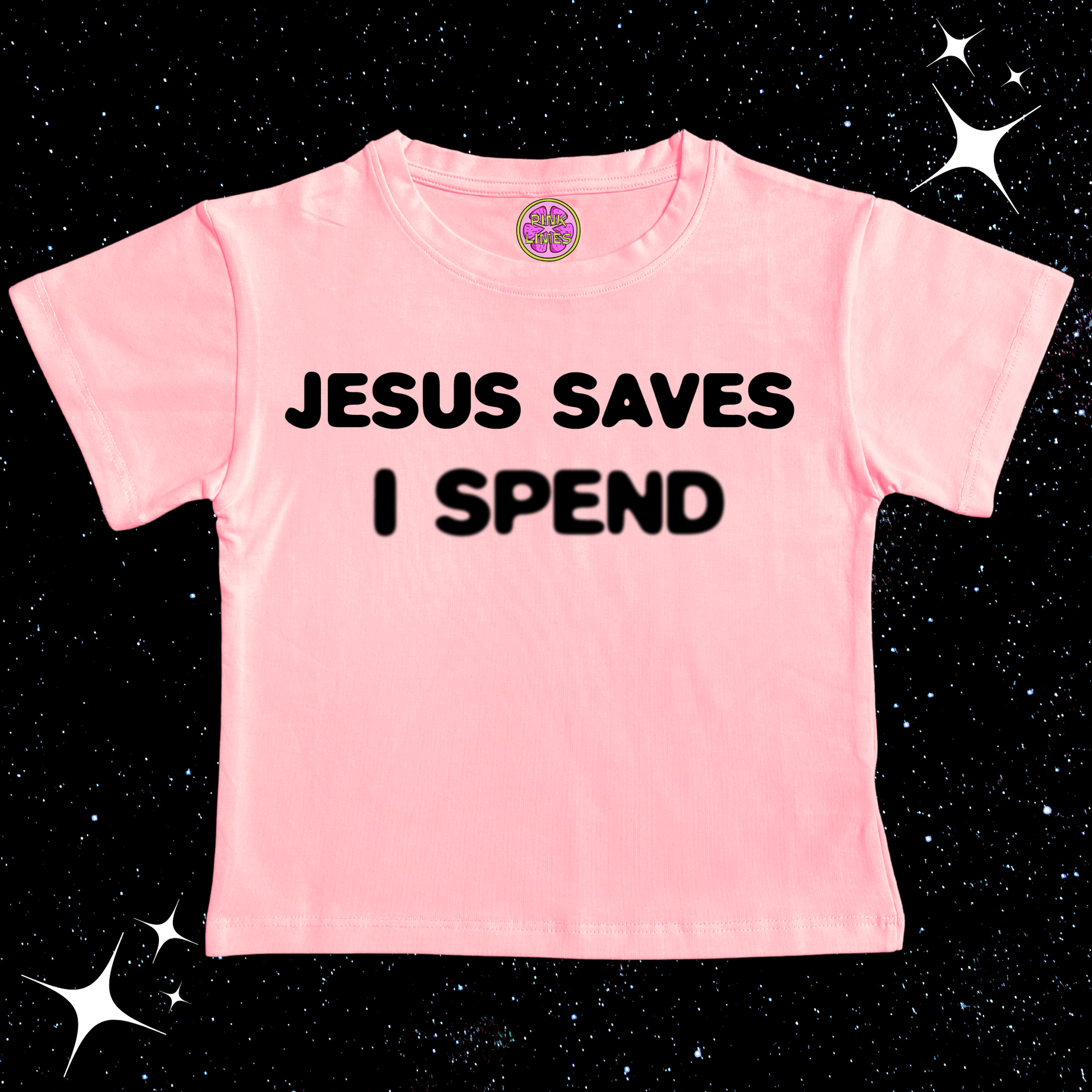 Jesus Saves I Spend Crop Tee Pink Shirts & Tops PinkLimes Trending Streetwear